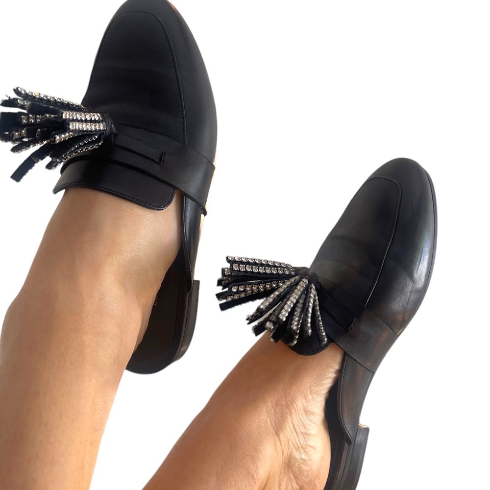 Kurt Geiger London  - Kaiser crystal tassel mule loafer. Black leather. Size 38